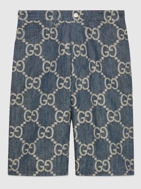 size 32 Gucci Jumbo GG Denim Shorts Blue Ivory